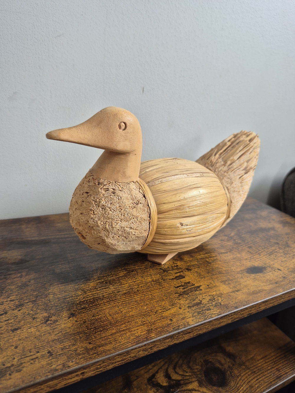 Vintage Folk Art Wood Reed & Cork Duck Decoy Figurine